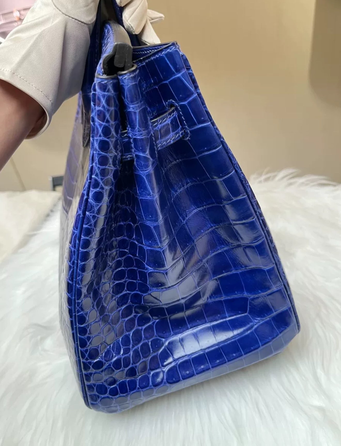 Hermès Birkin 35 Bleu Electric Shinny crocodile Leather Diamond Hardware