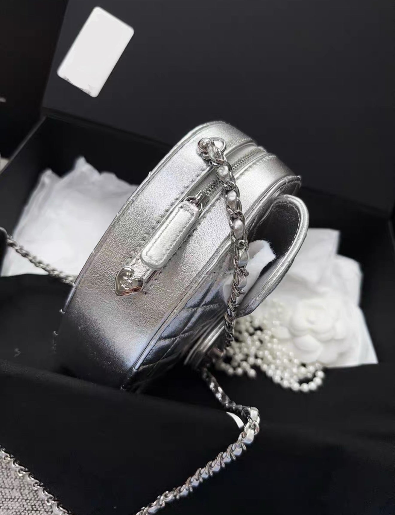Chanel 25B Large Silver Heart bag