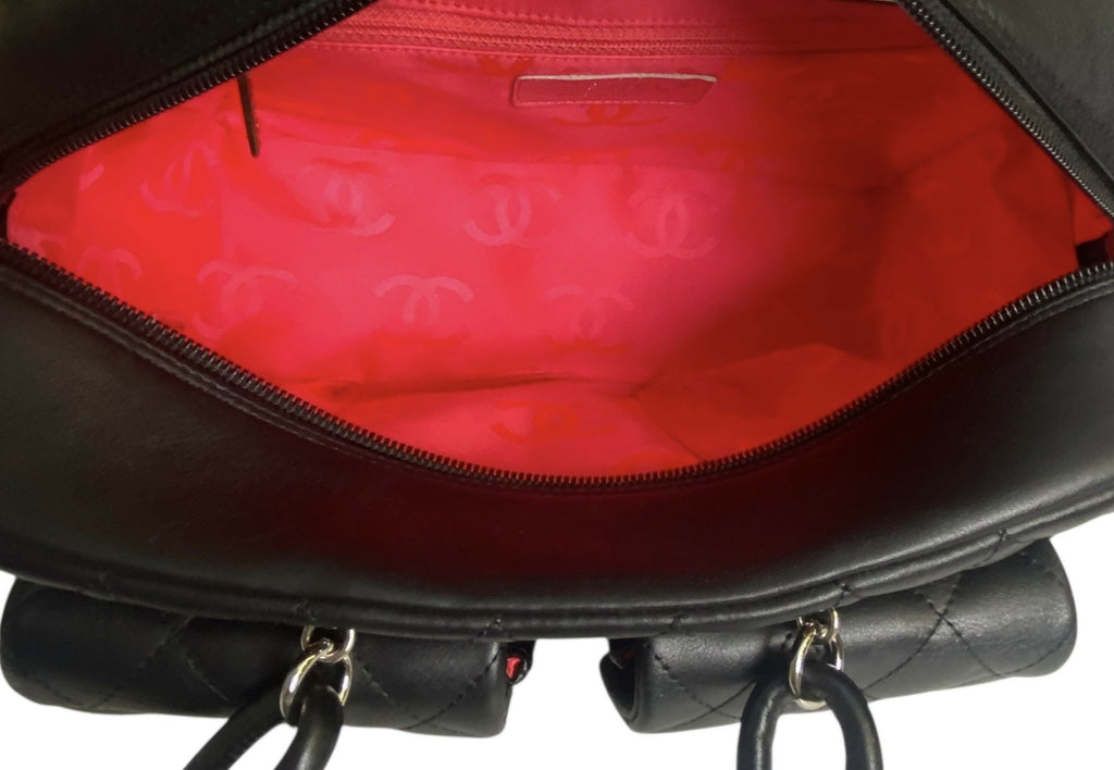 Chanel 2005 Small Cambon Reporter Black White Lambskin Handbag SHW