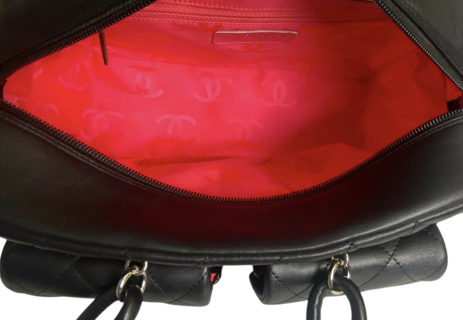 Chanel 2005 Small Cambon Reporter Black White Lambskin Handbag SHW