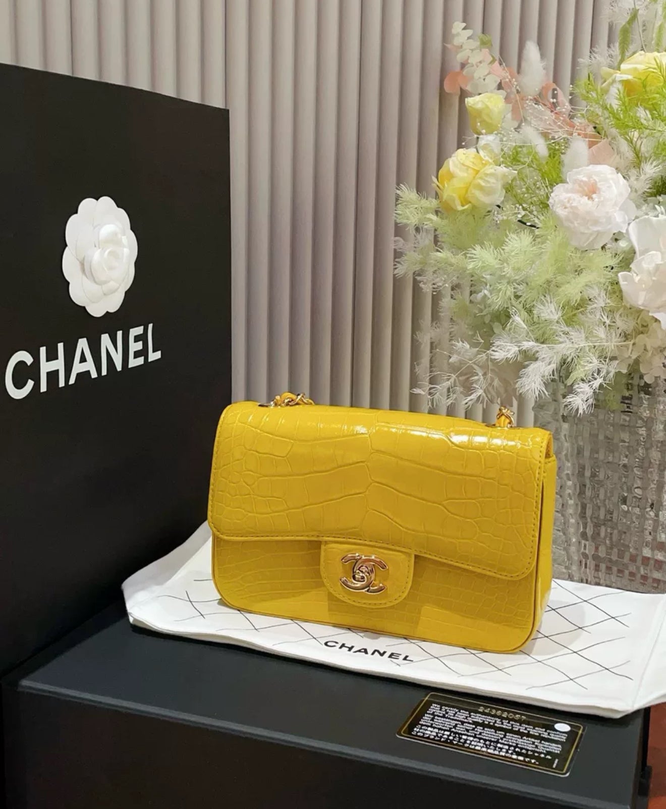 Chanel Mini Yellow Alligator Classic Flap Bag