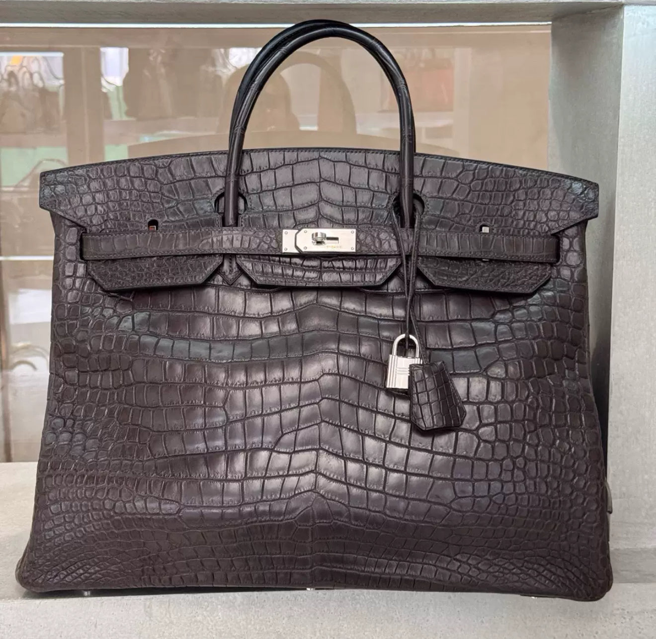 Hermes birkin 50 ebony matte leather crocodile palladium hardware