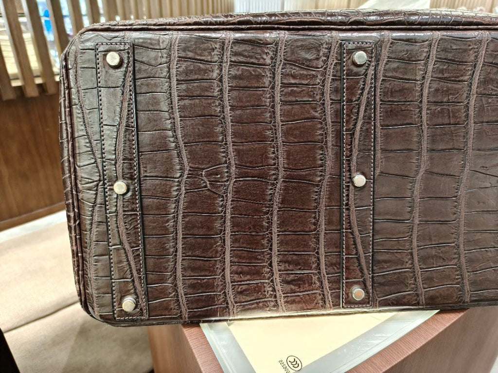 Rare Hermès Birkin HAC 50 Ebene Matte Crocodile Leather Palladium Hardware
