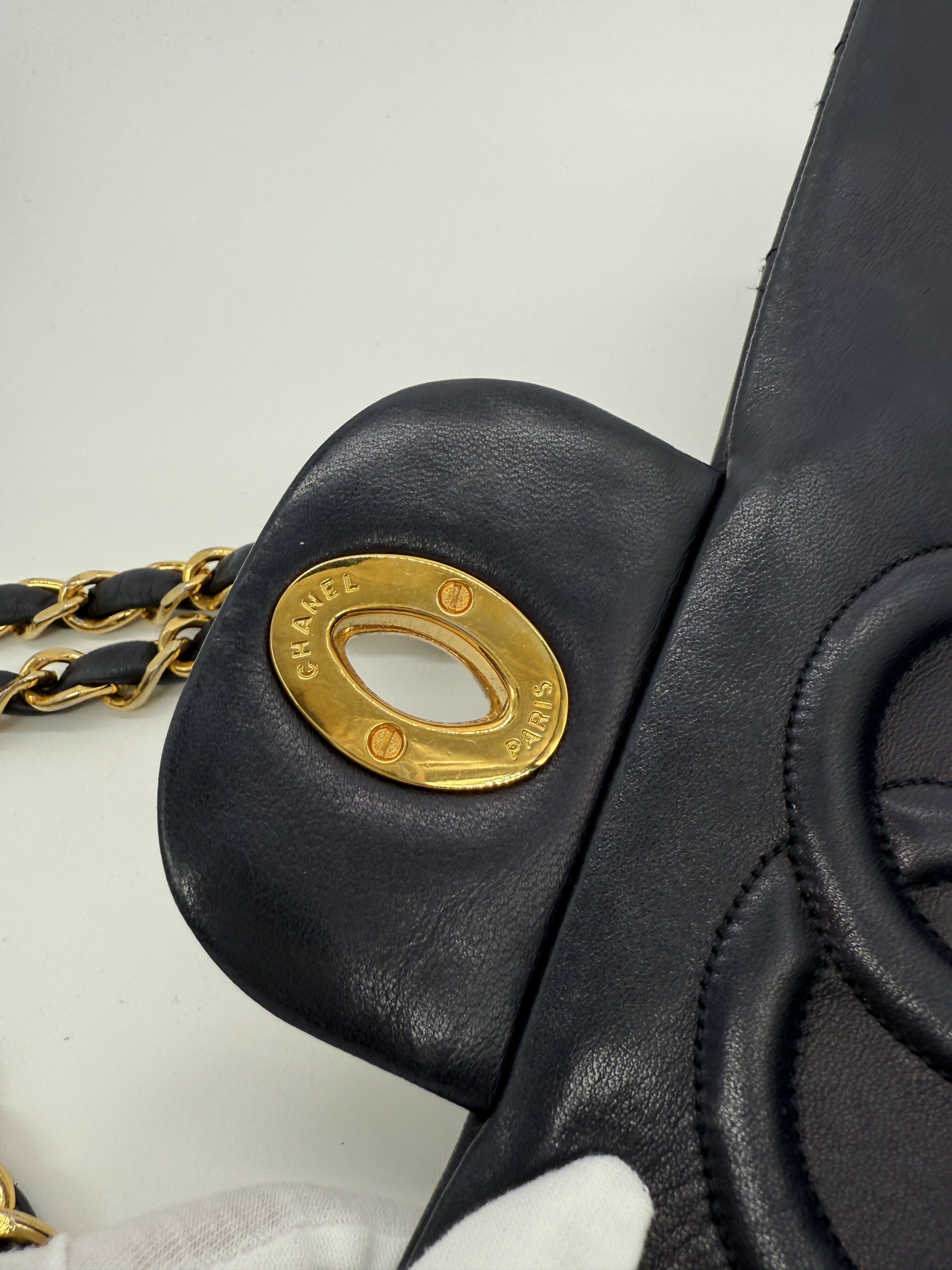 Chanel Vintage 1980s Navy Lambskin Maxi Classic Single Flap- Series 1