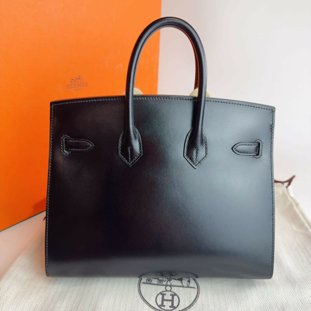 Hermes Birkin 25 black box leather Phw stamp W