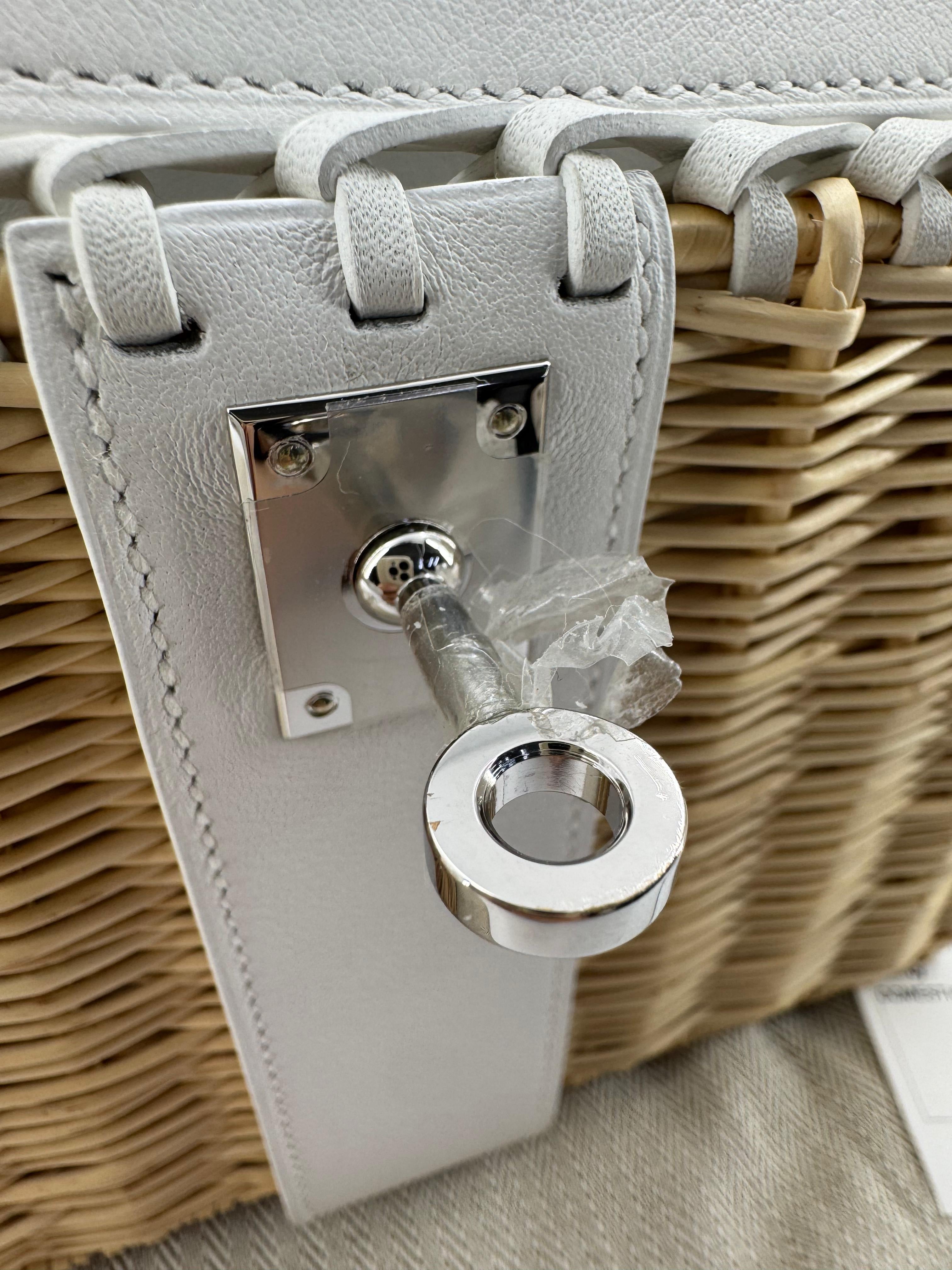 Hermès Mini Kelly 20 “Picnic” White Swift Leather & Palladium Hardware
