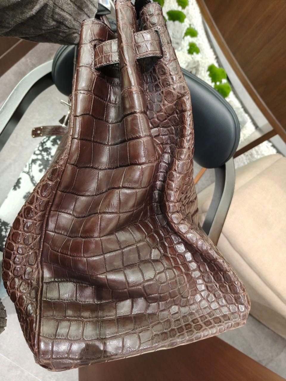 Rare Hermès Birkin HAC 50 Ebene Matte Crocodile Leather Palladium Hardware