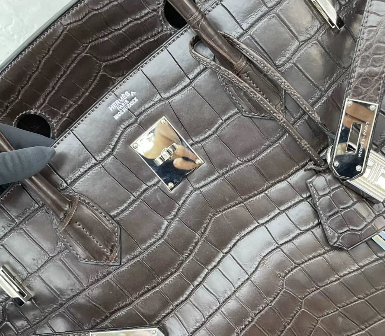 Hermes birkin 50 ebony matte leather crocodile palladium hardware