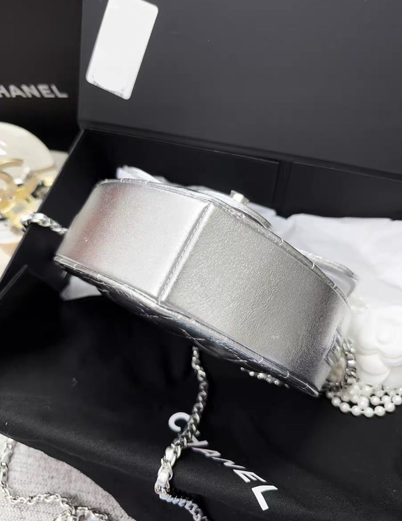 Chanel 25B Large Silver Heart bag