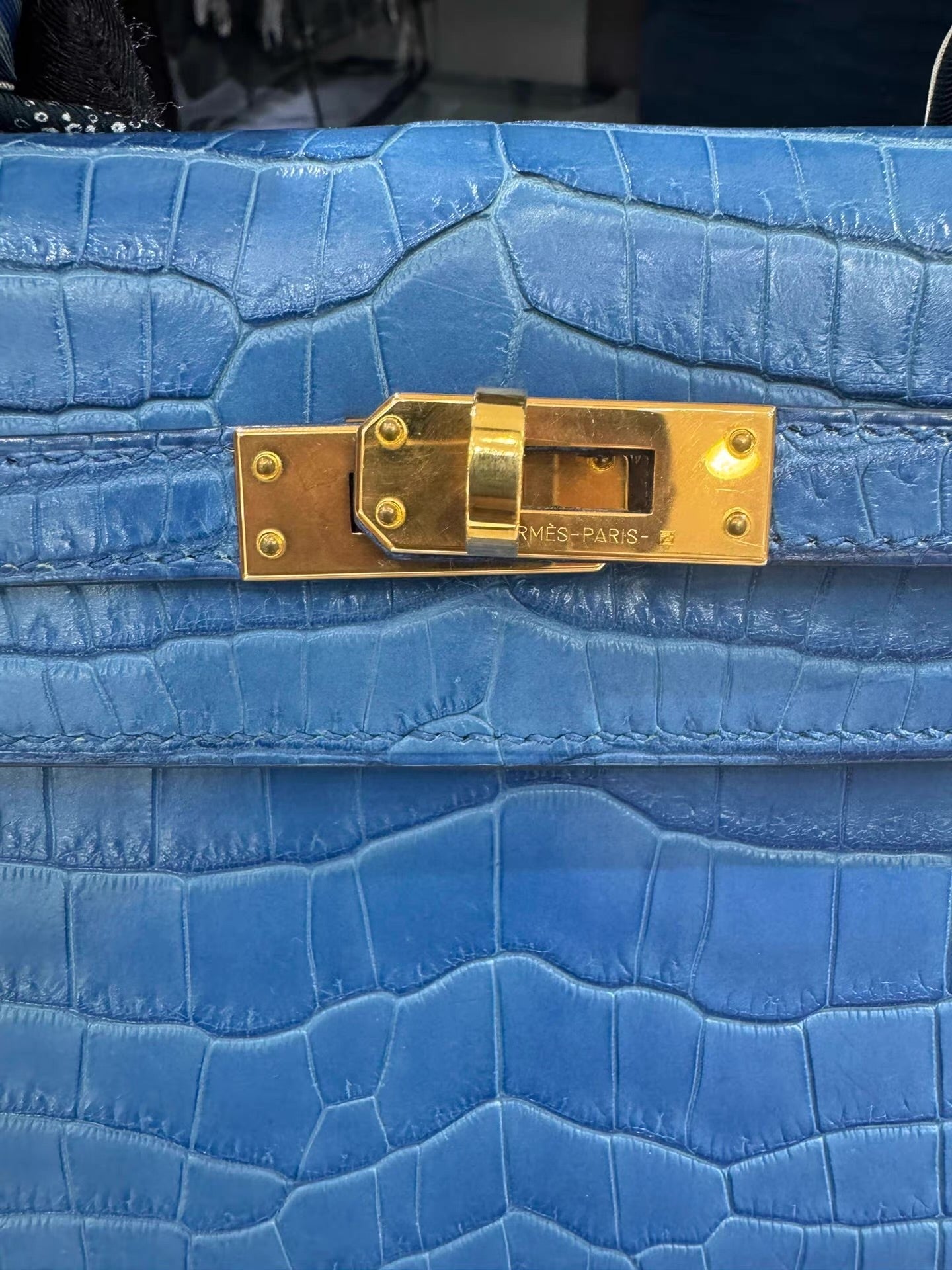Hermes Kelly 25 Bleu Mykonos Matte Alligator Leather Gold Hardware