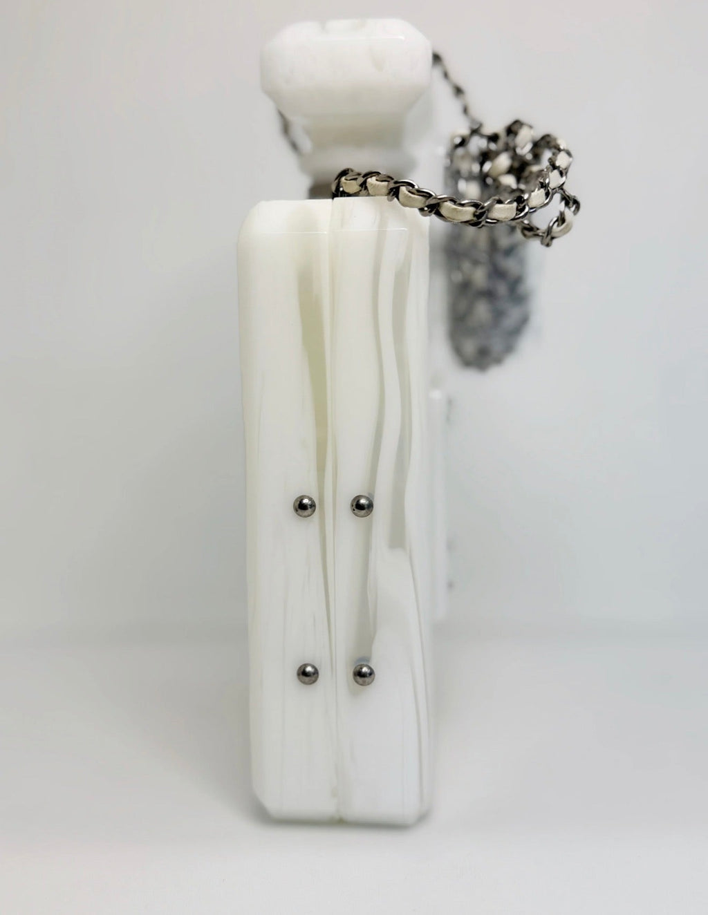 Chanel 2016 Paris-Rome White Marble No 5 Perfume Bottle Minaudiere Clutch