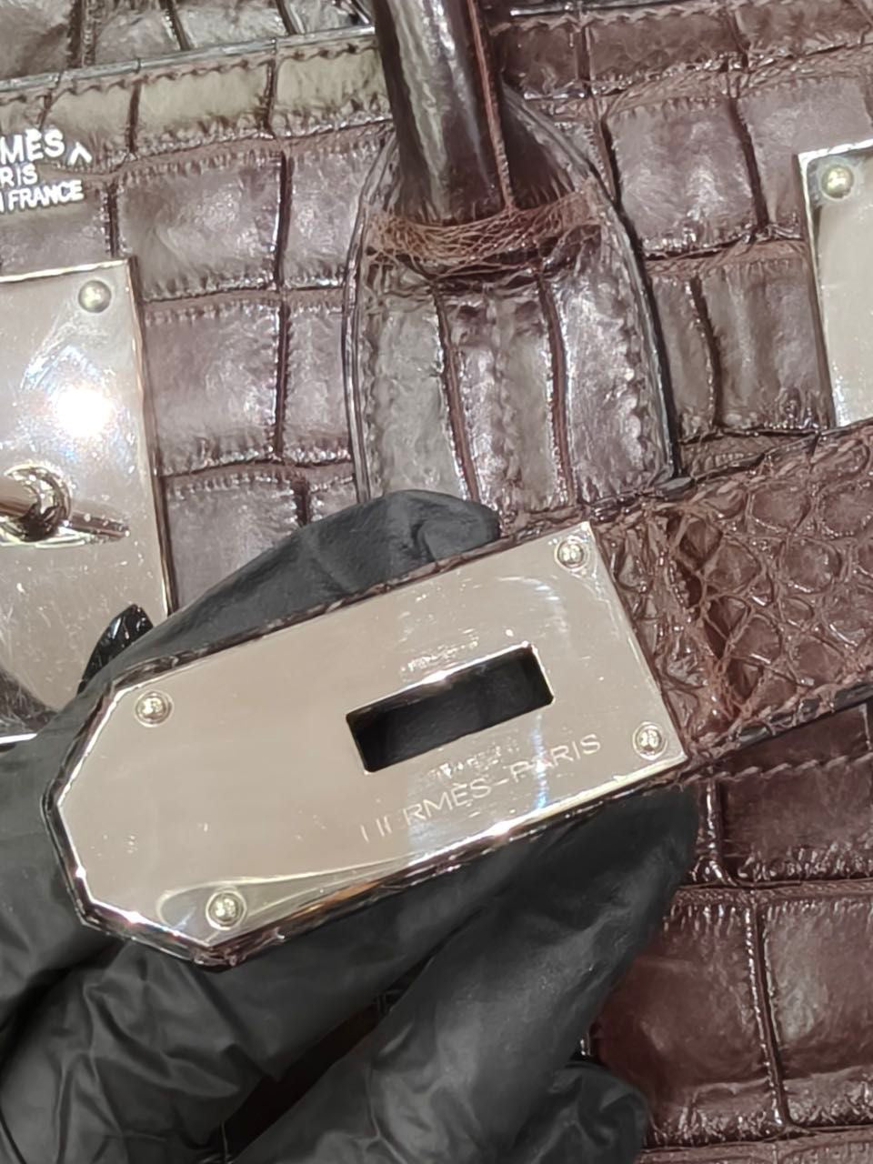Rare Hermès Birkin HAC 50 Ebene Matte Crocodile Leather Palladium Hardware