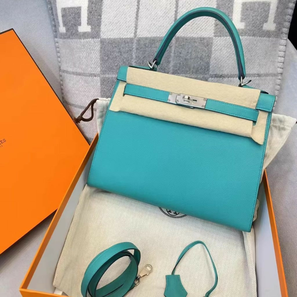 Hermes kelly 28 Vert Verone Epsom Leather Palladium Hardware