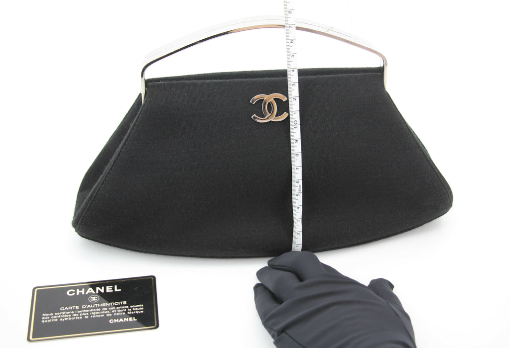 Chanel Vintage 97-99 Metal & Suede Black Silver Top Handle Satchel Clutch Evening Party Bag