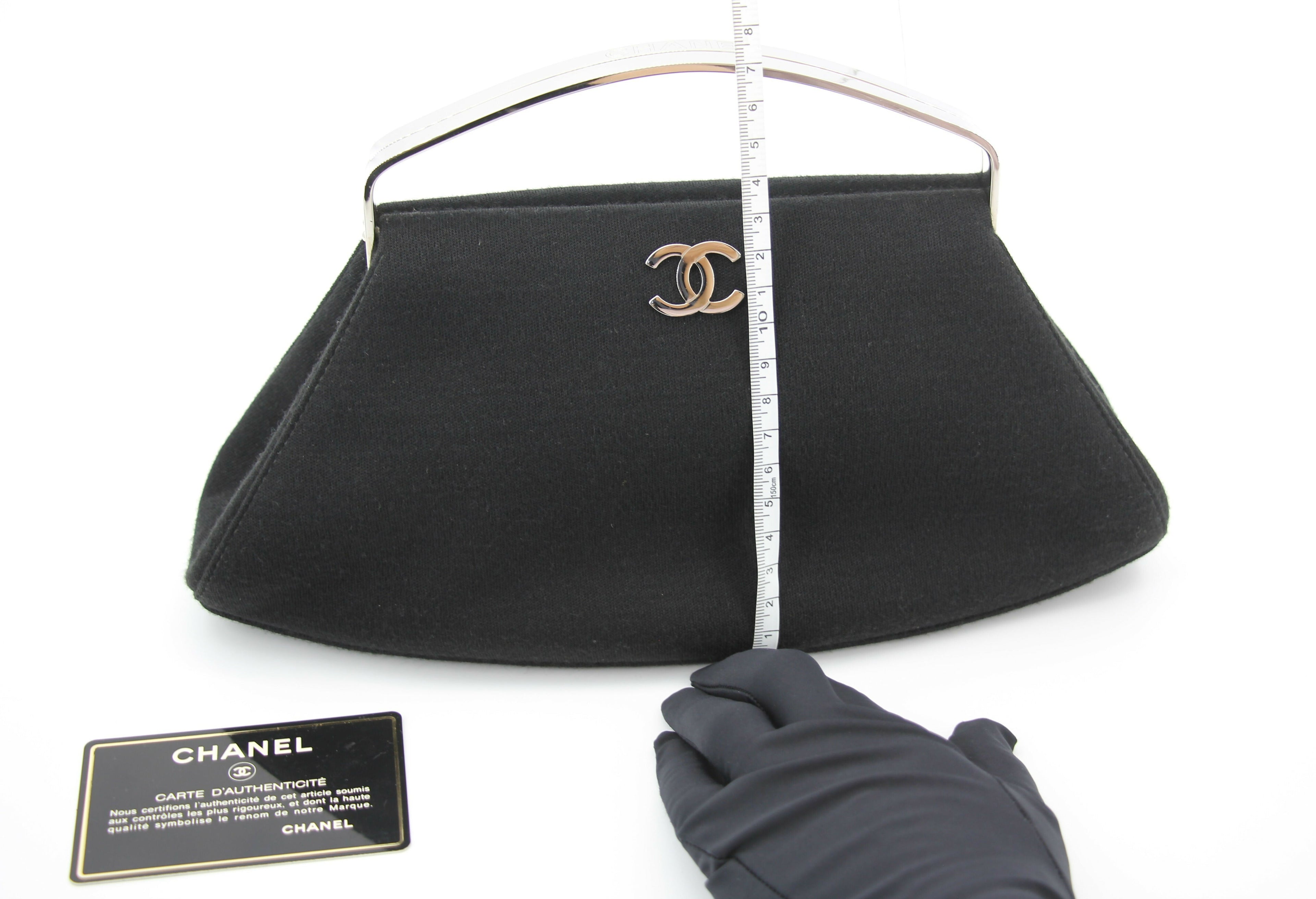 Chanel Vintage 97-99 Metal & Suede Black Silver Top Handle Satchel Clutch Evening Party Bag