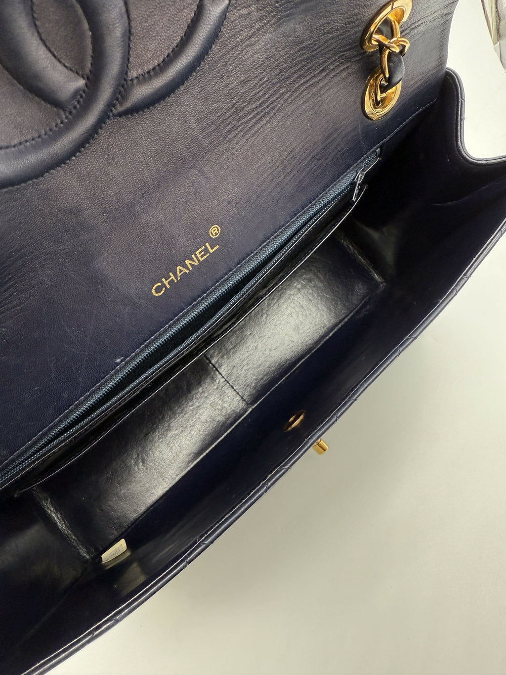 Chanel Vintage 1980s Navy Lambskin Maxi Classic Single Flap- Series 1