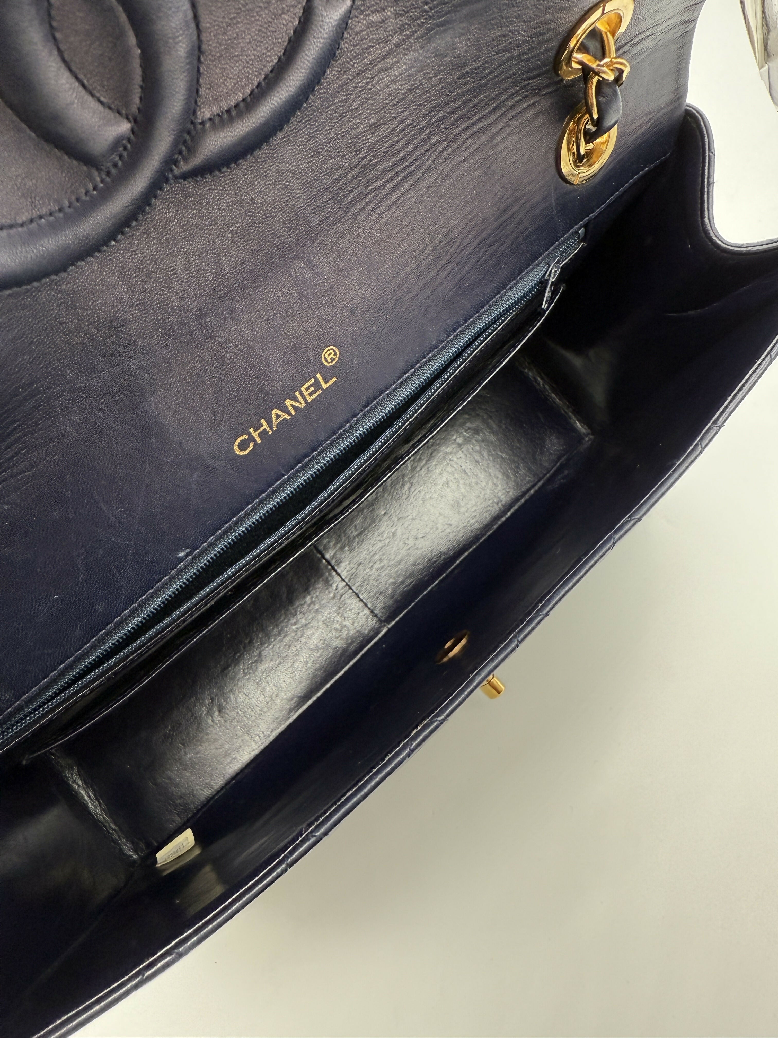 Chanel Vintage 1980s Navy Lambskin Maxi Classic Single Flap- Series 1