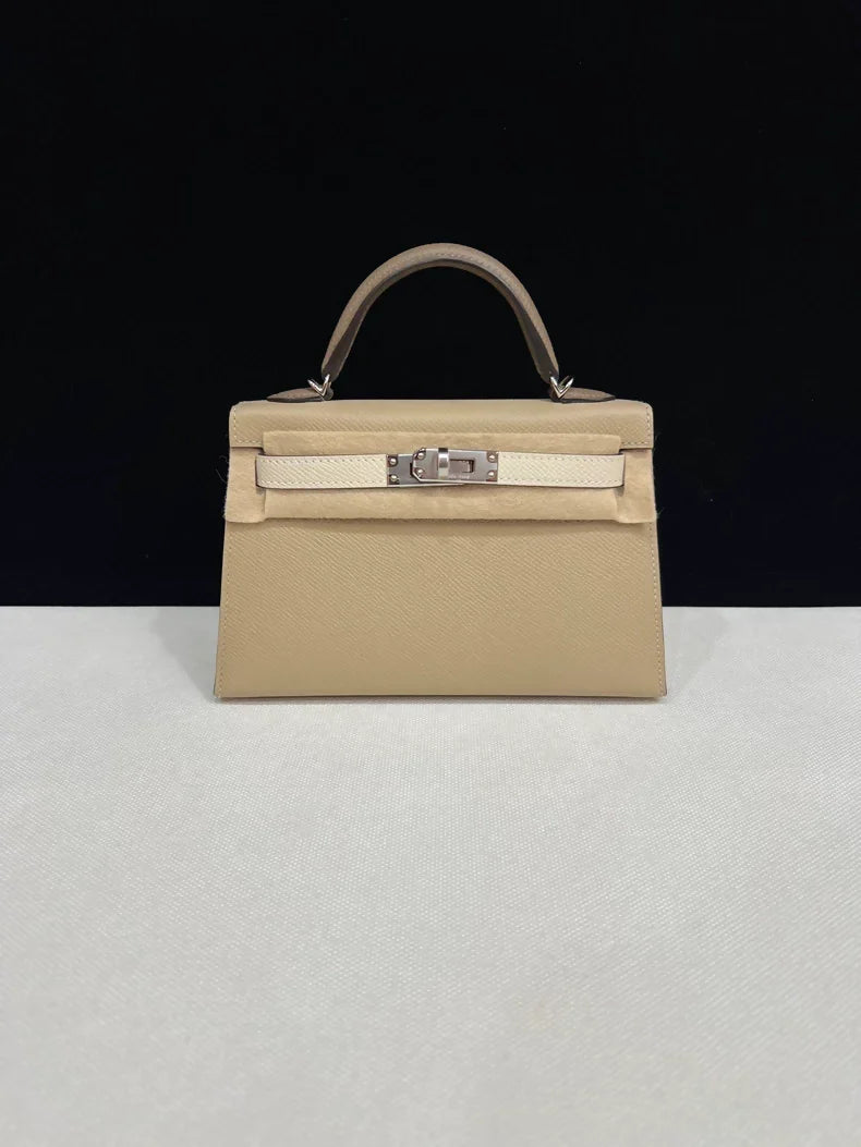 Hermes Mini Kelly 20 Trench Coat/Etoupe/Craie Epsom leather palladium hardware
