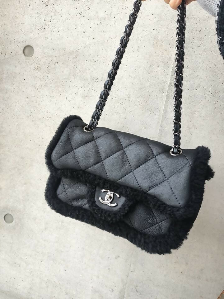 Chanel 2018 Medium Black Shearling Coco Neige Flap Bag