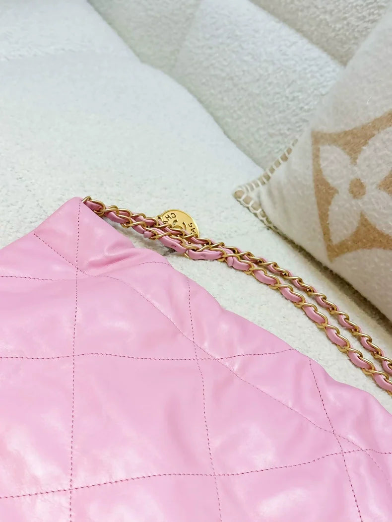 Chanel 22S pink leather 22bag with gold hardware