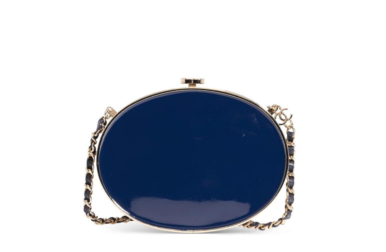 CHANEL Horoscope Navy Blue Metal Gripoix Gold Crystal Small Mini Minaudière Bag