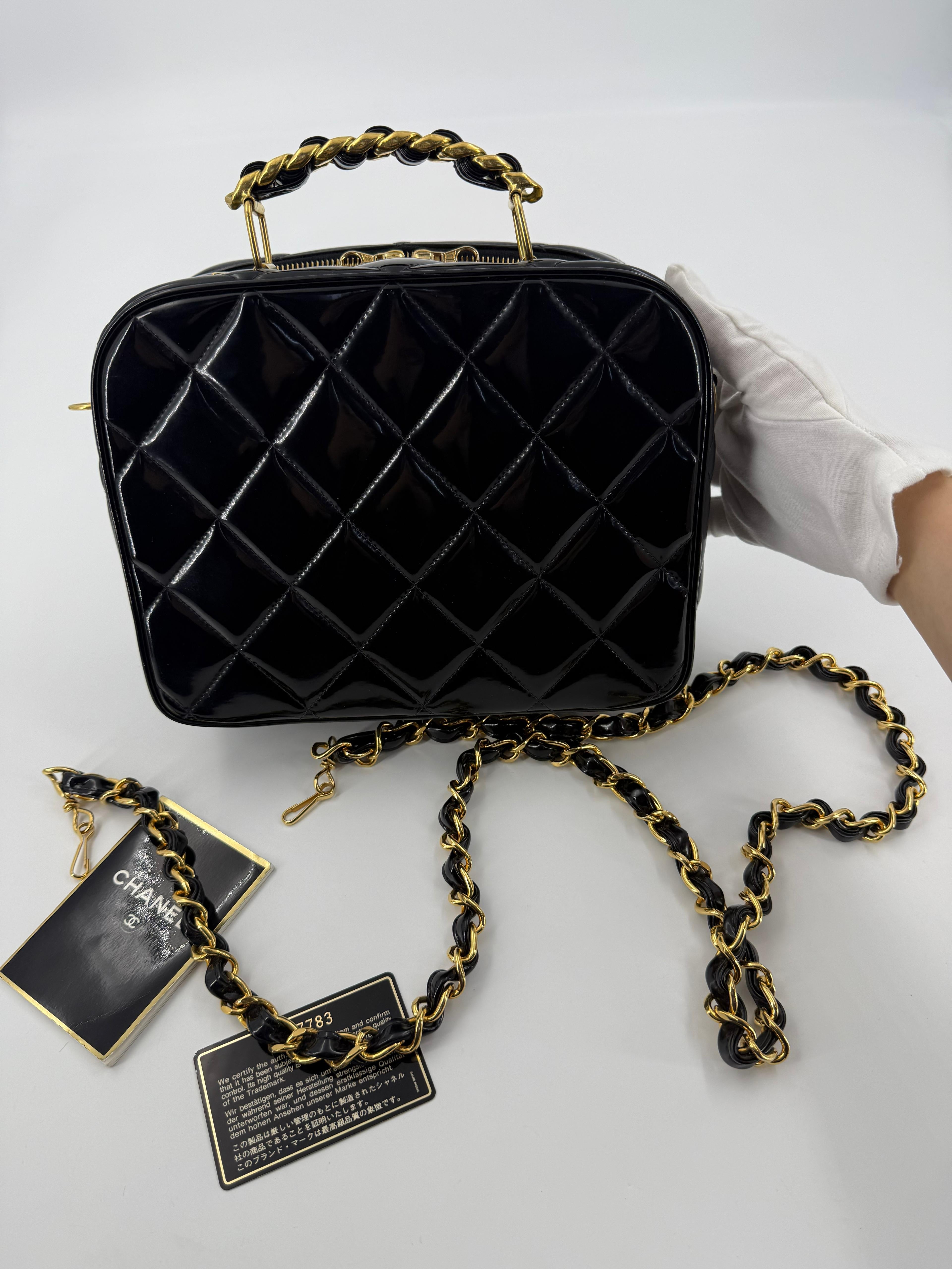 Chanel 1994-96 Black Patent Leather Large Vanity Case