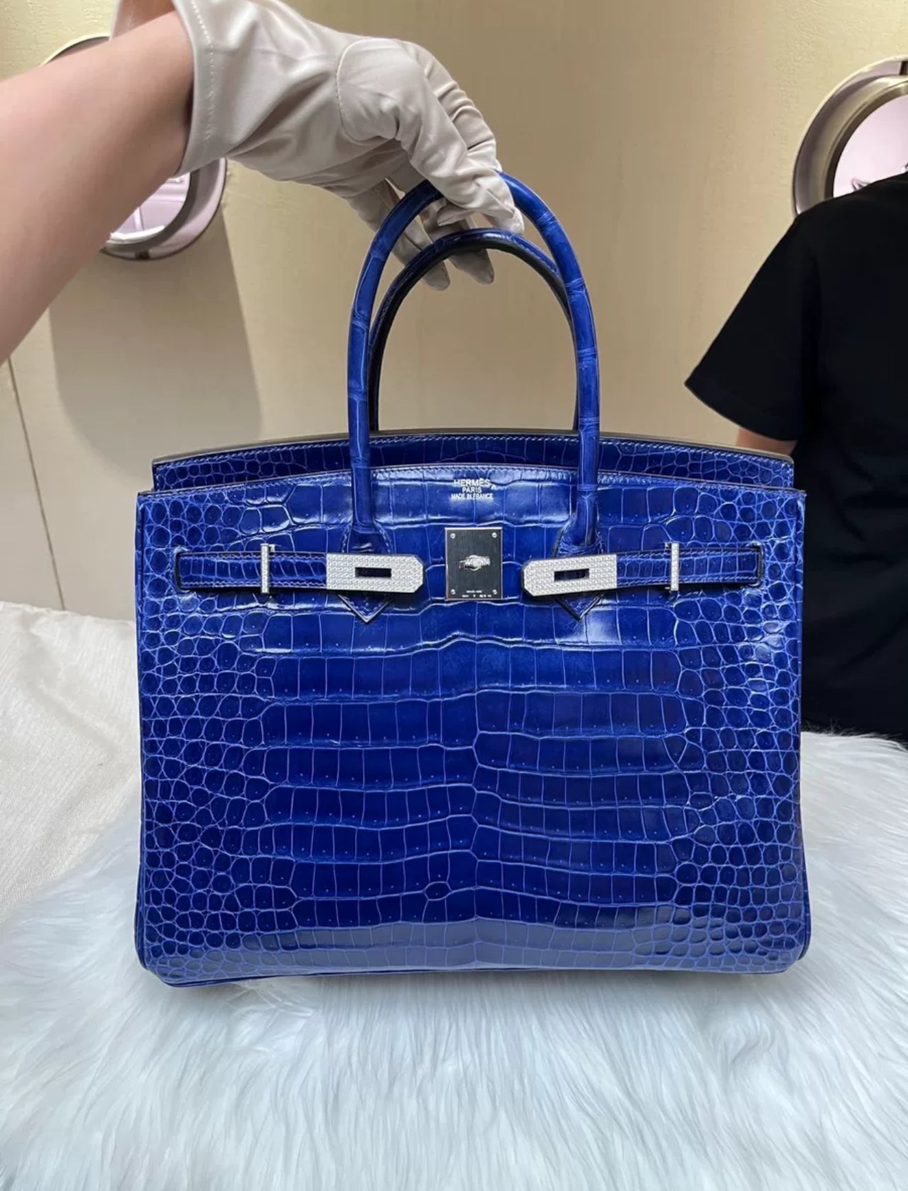 Hermès Birkin 35 Bleu Electric Shinny crocodile Leather Diamond Hardware