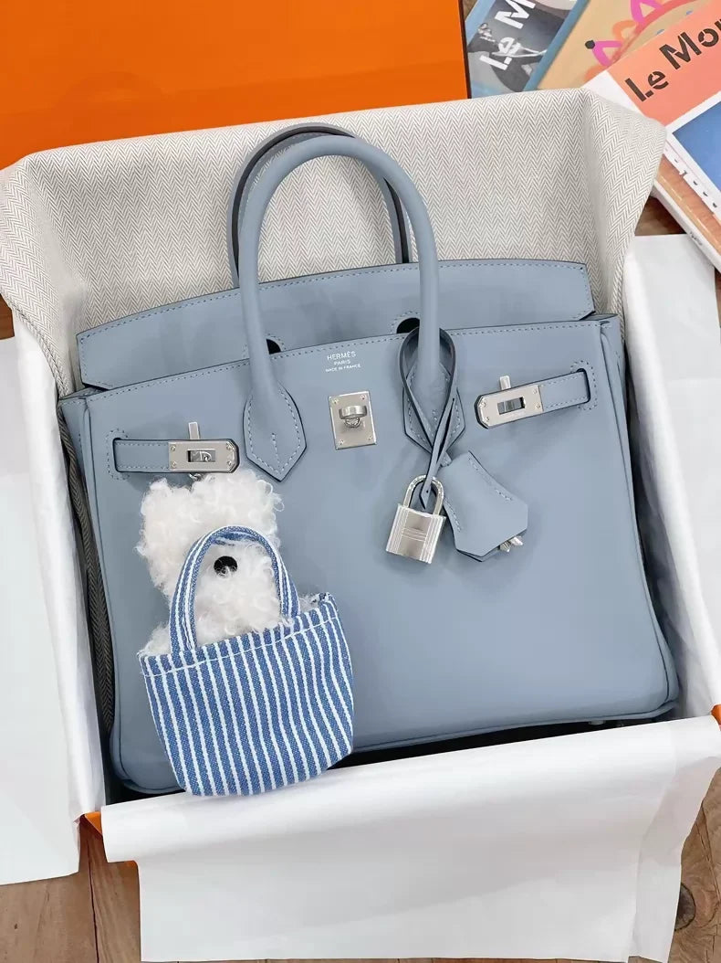 Hermès Birkin 25 blue Lin J7 Swift leather palladium hardware