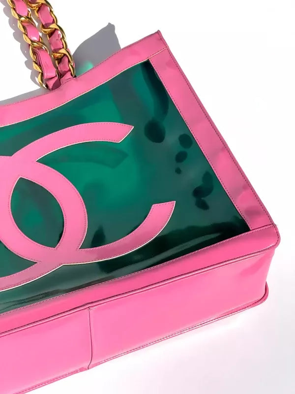 Chanel 1995 Spring/Summer Barbie Collection Vintage Pink Patent and Green PVC Tote