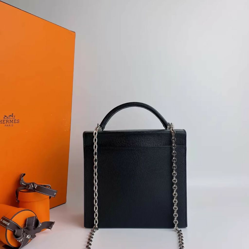 Hermes Cinhetic Top Handle Bag Villandry Calfskin Black Palladium hardware