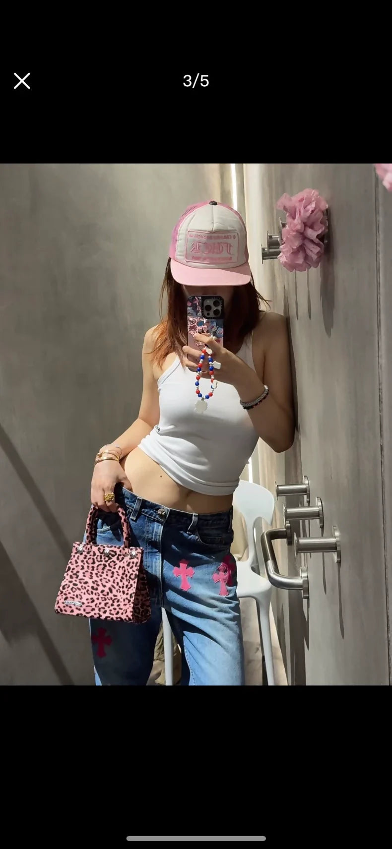 Chrome Hearts mini handbag in pink patent leather with leopard print