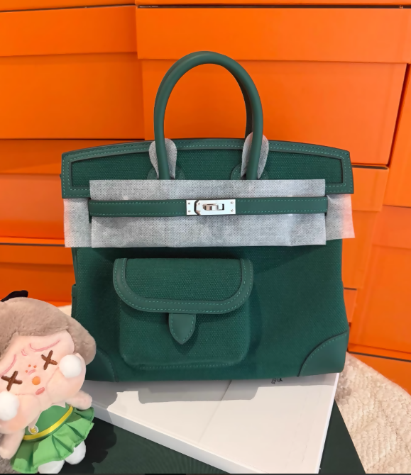 Hermes Birkin 25 Cargo Vert Vertigo Toile/Swift Leather Palladium Hardware