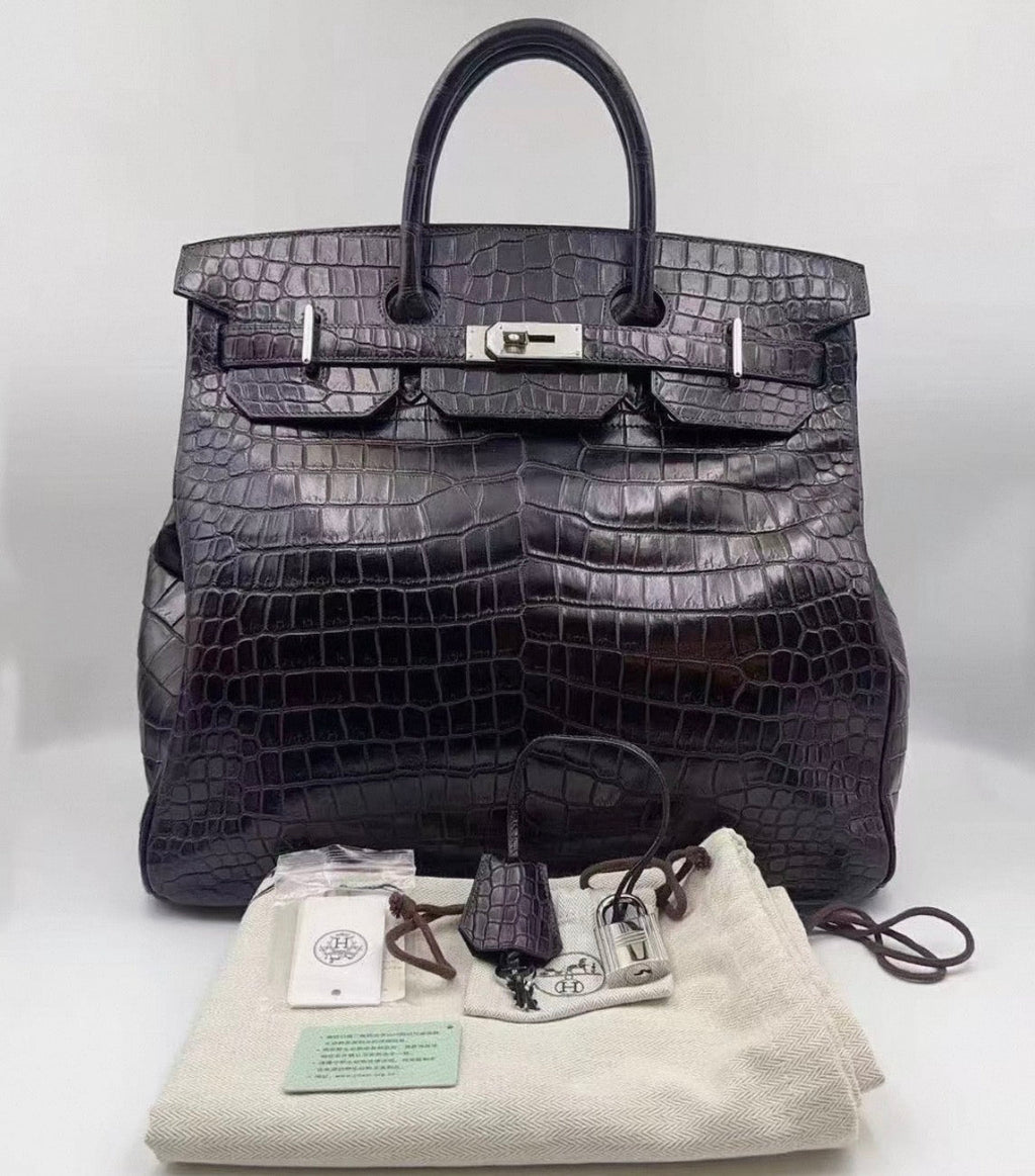 Hermes Birkin HAC 40 Prunoir Matte Alligator leather palladium hardware