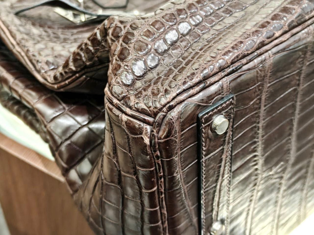 Rare Hermès Birkin HAC 50 Ebene Matte Crocodile Leather Palladium Hardware