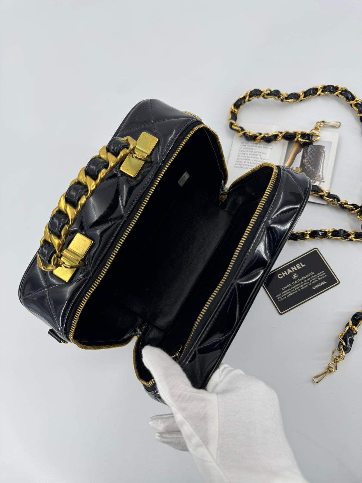 Chanel 1994-96 Black Patent Leather Large Vanity Case