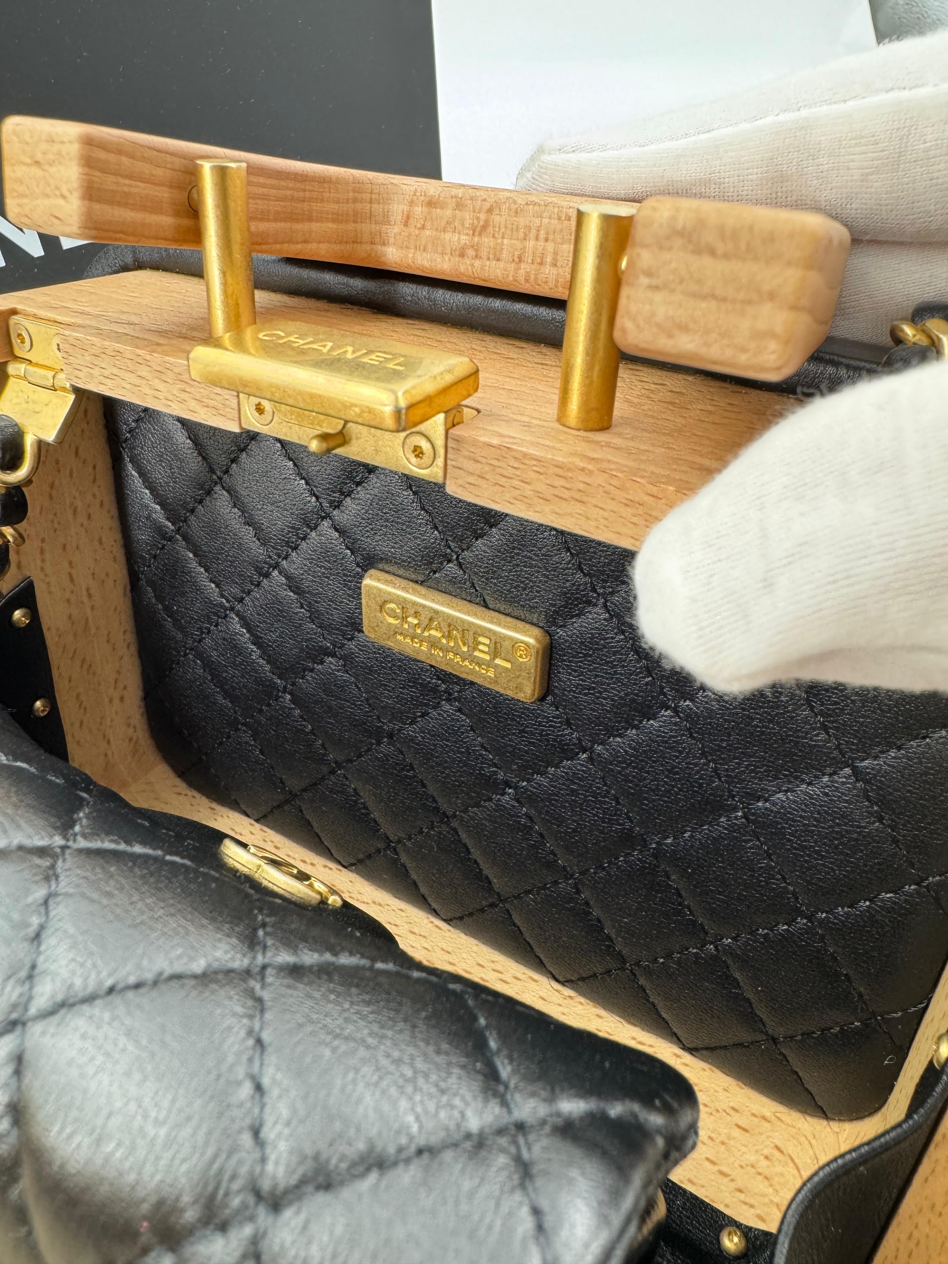 Chanel 2022 Beech Wood and Black Lambskin CC Vanity Case Brushed Gold Hardware
