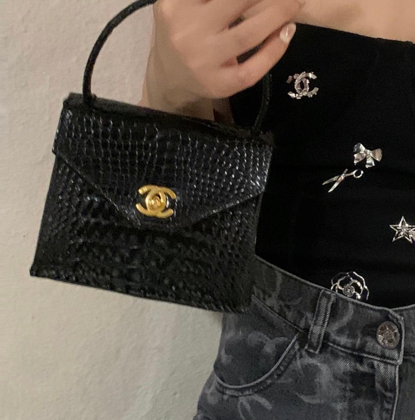 Rare Chanel black crocodile Kelly handbag