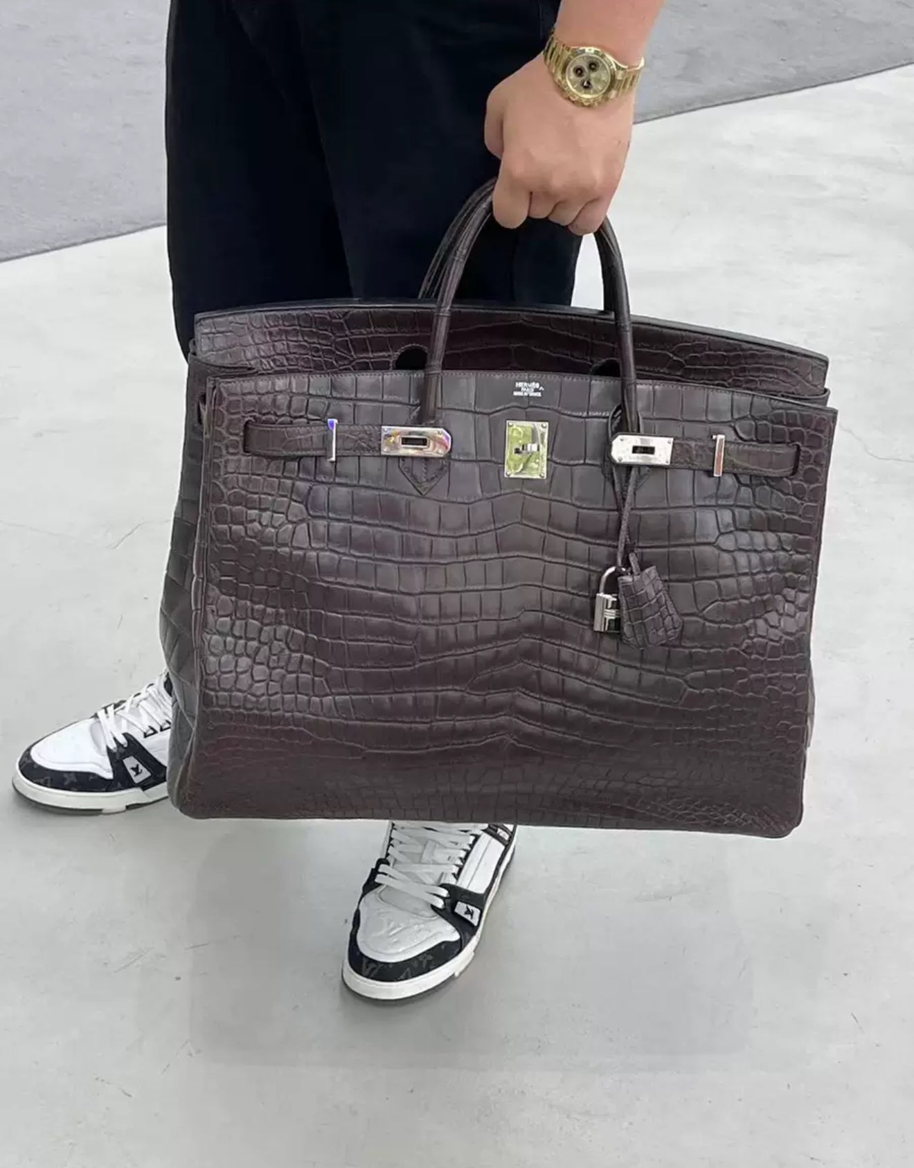 Hermes birkin 50 ebony matte leather crocodile palladium hardware