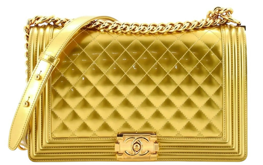 Chanel 2017 New Medium Boy Metallic Gold Patent Calfskin Leather GHW