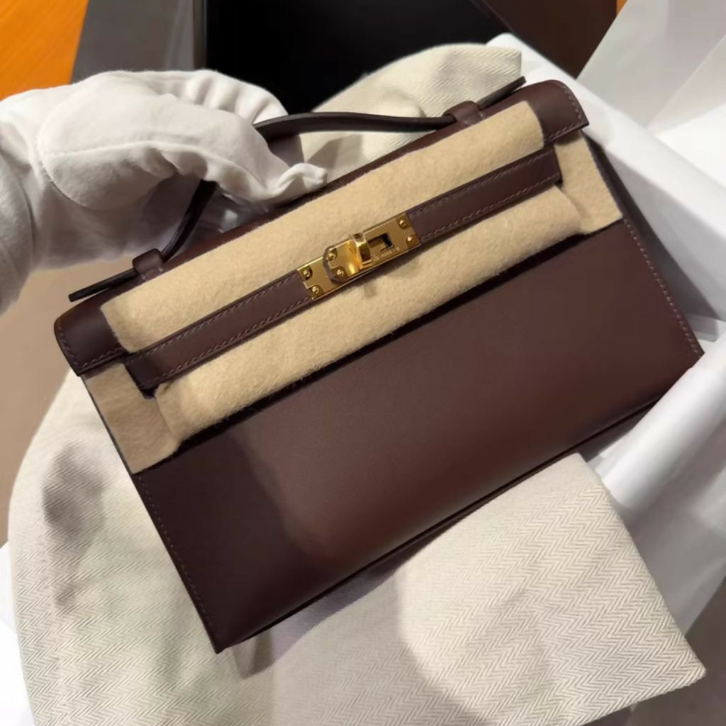 Hermès Mini Kelly pochette Havana Swift leather with Gold hardware
