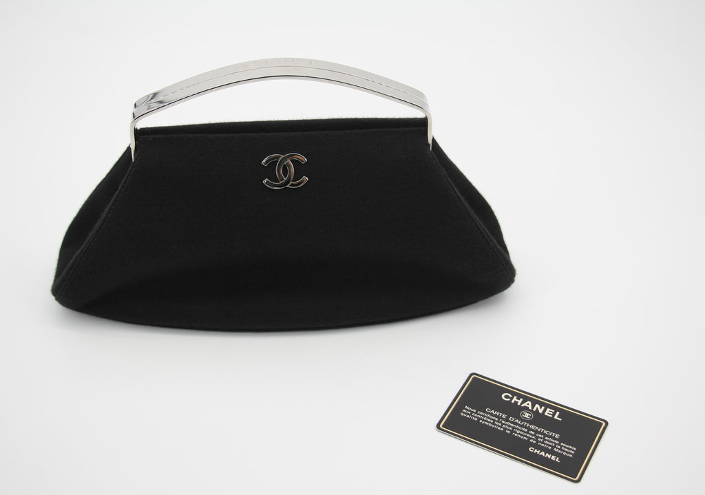 Chanel vintage black clutch with silver hardware handle