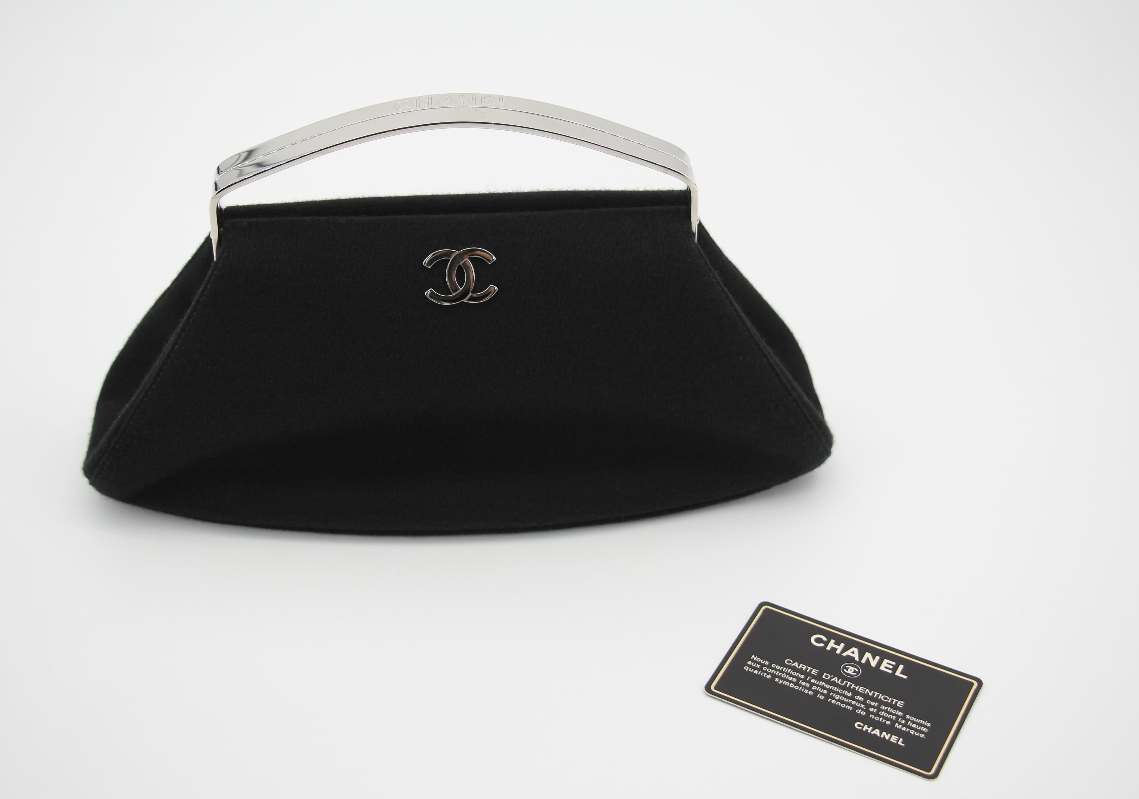 Chanel vintage black clutch with silver hardware handle
