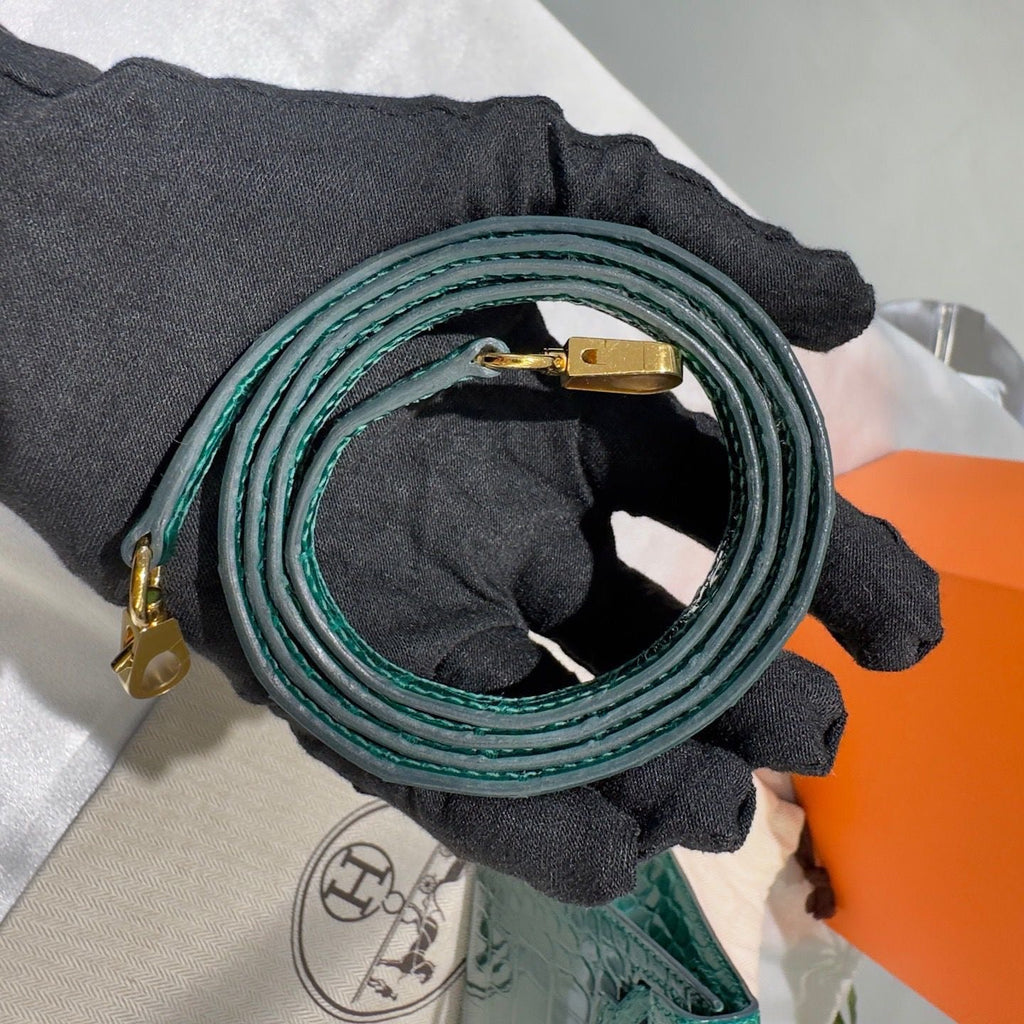 Hermes Mini kelly Green Emerald 6Q alligator leather gold hardware