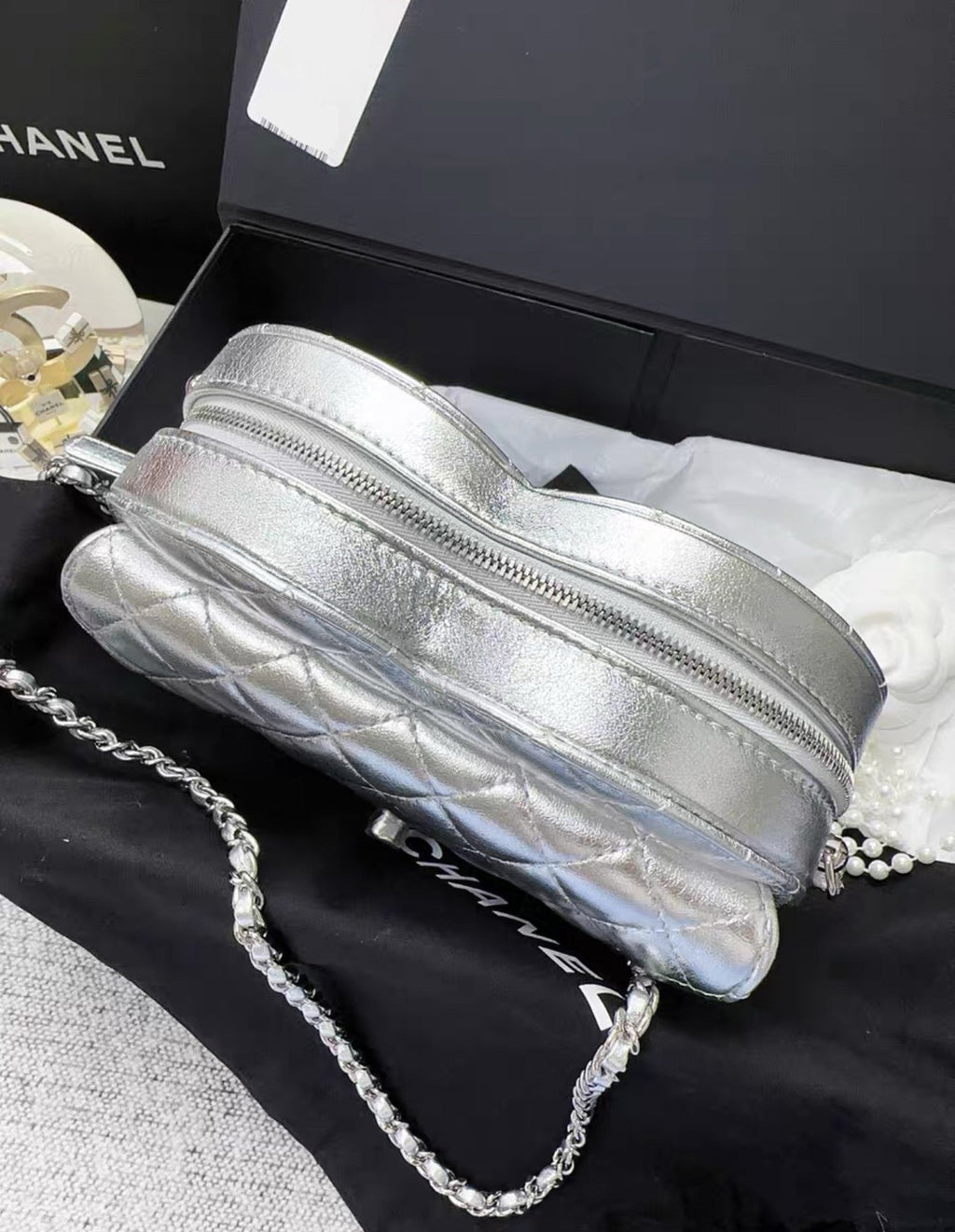 Chanel 25B Large Silver Heart bag