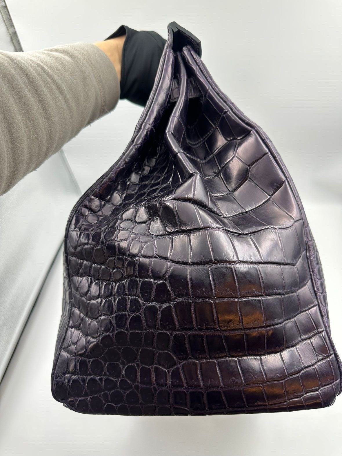 Hermes Birkin HAC 40 Prunoir Matte Alligator leather palladium hardware