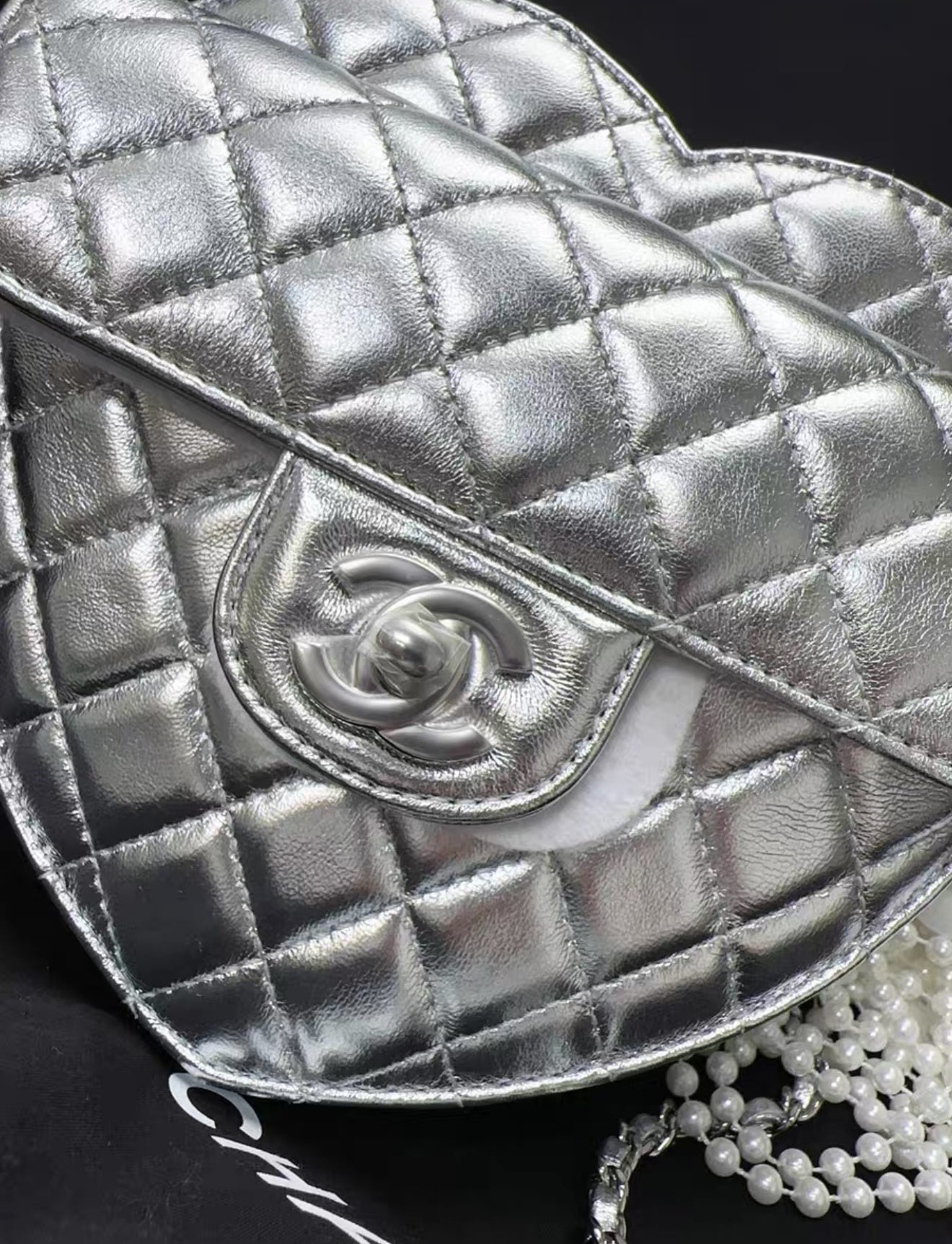 Chanel 25B Large Silver Heart bag