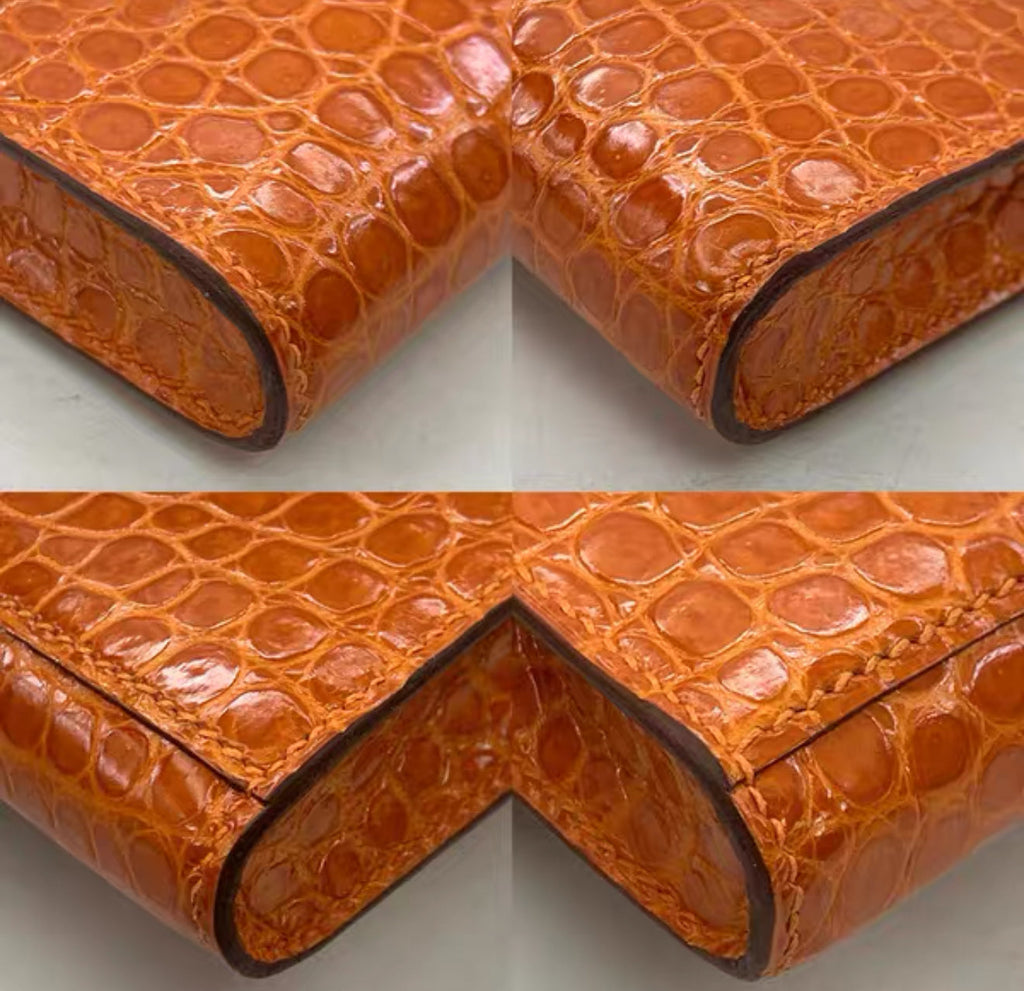 Hermes Kelly cut pain d’epice shiny crocodile porosus leather palladium hardware
