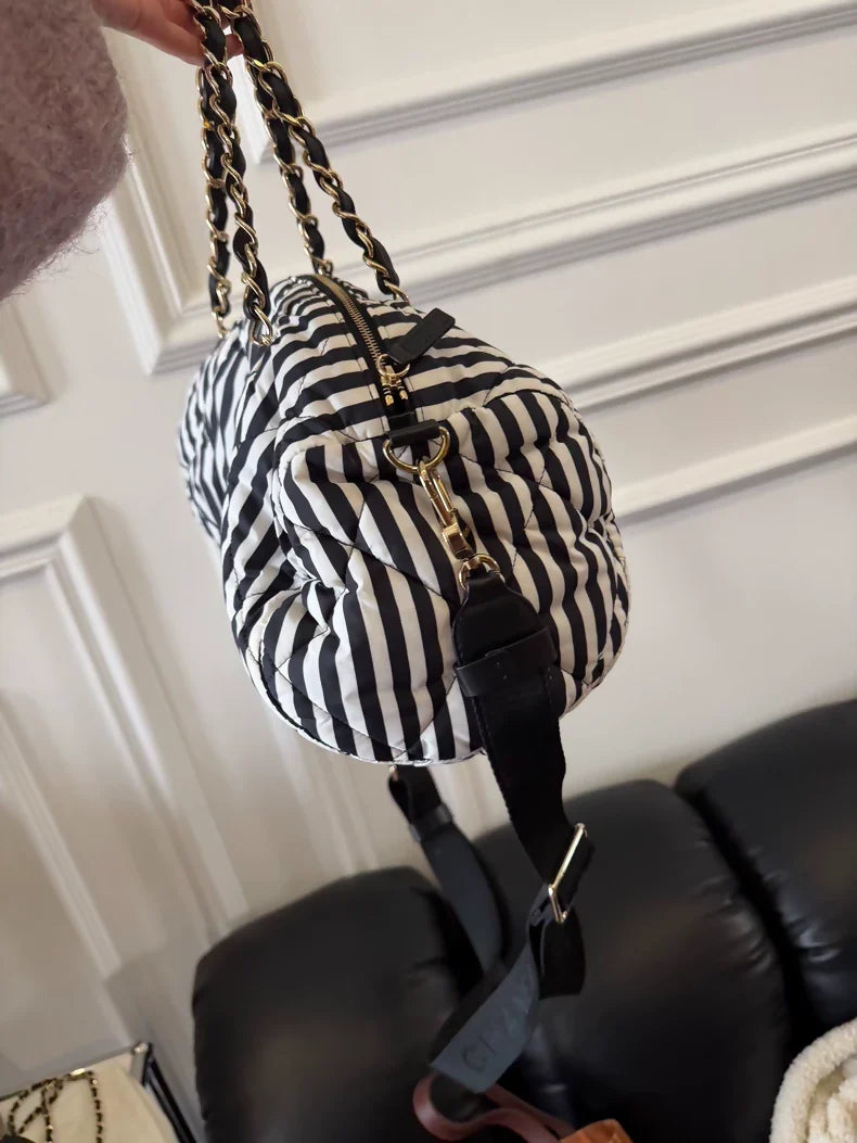 Chanel 24 coco Beachblack and white stripes double chain shoulder bag