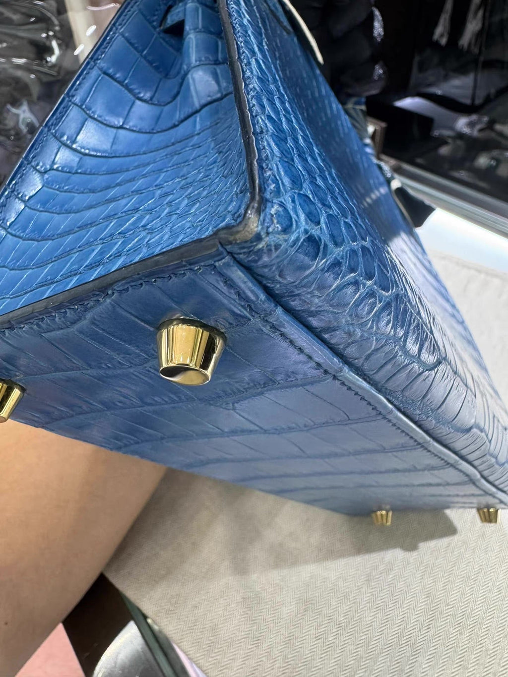 Hermes Kelly 25 Bleu Mykonos Matte Alligator Leather Gold Hardware
