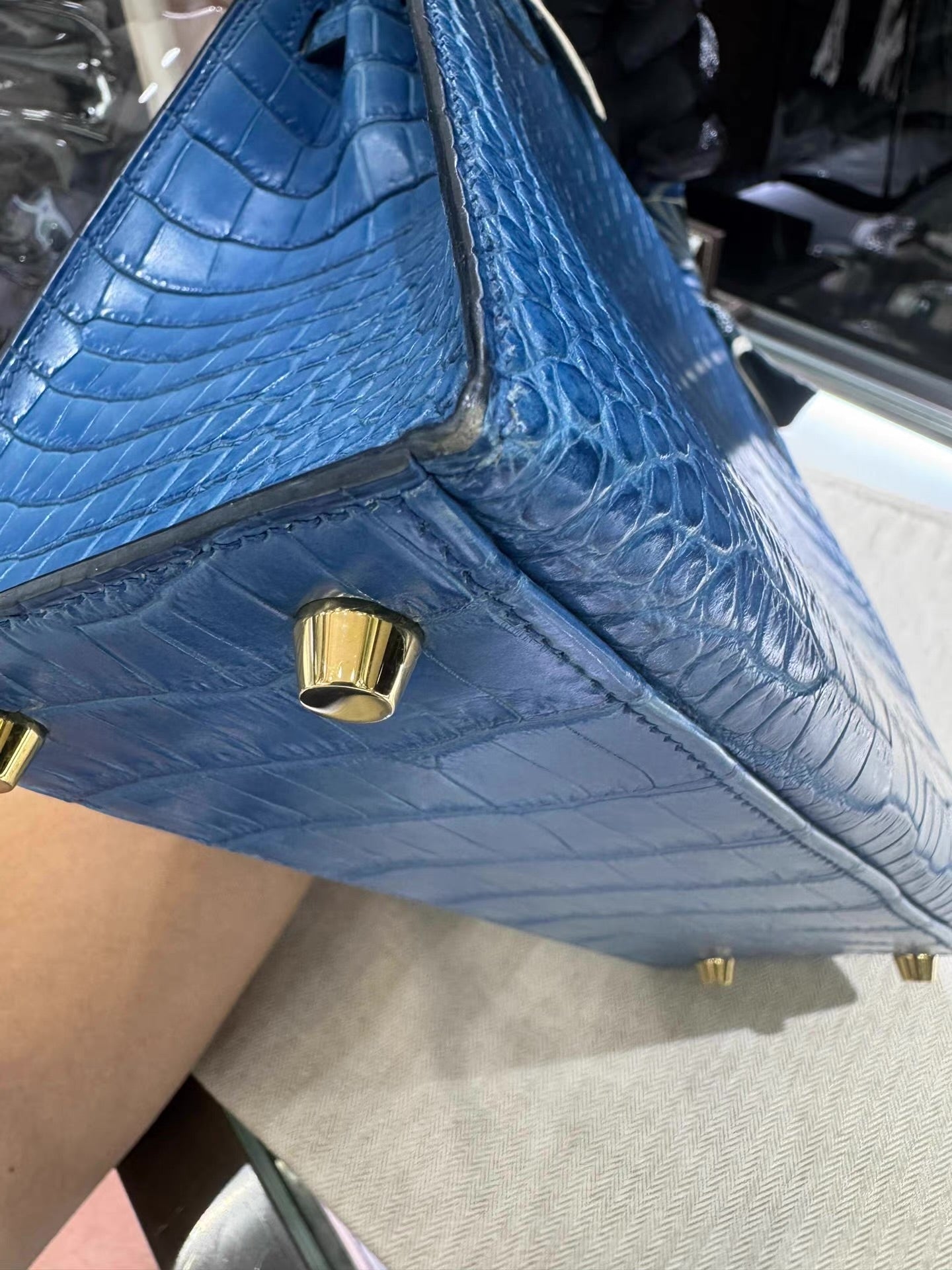 Hermes Kelly 25 Bleu Mykonos Matte Alligator Leather Gold Hardware